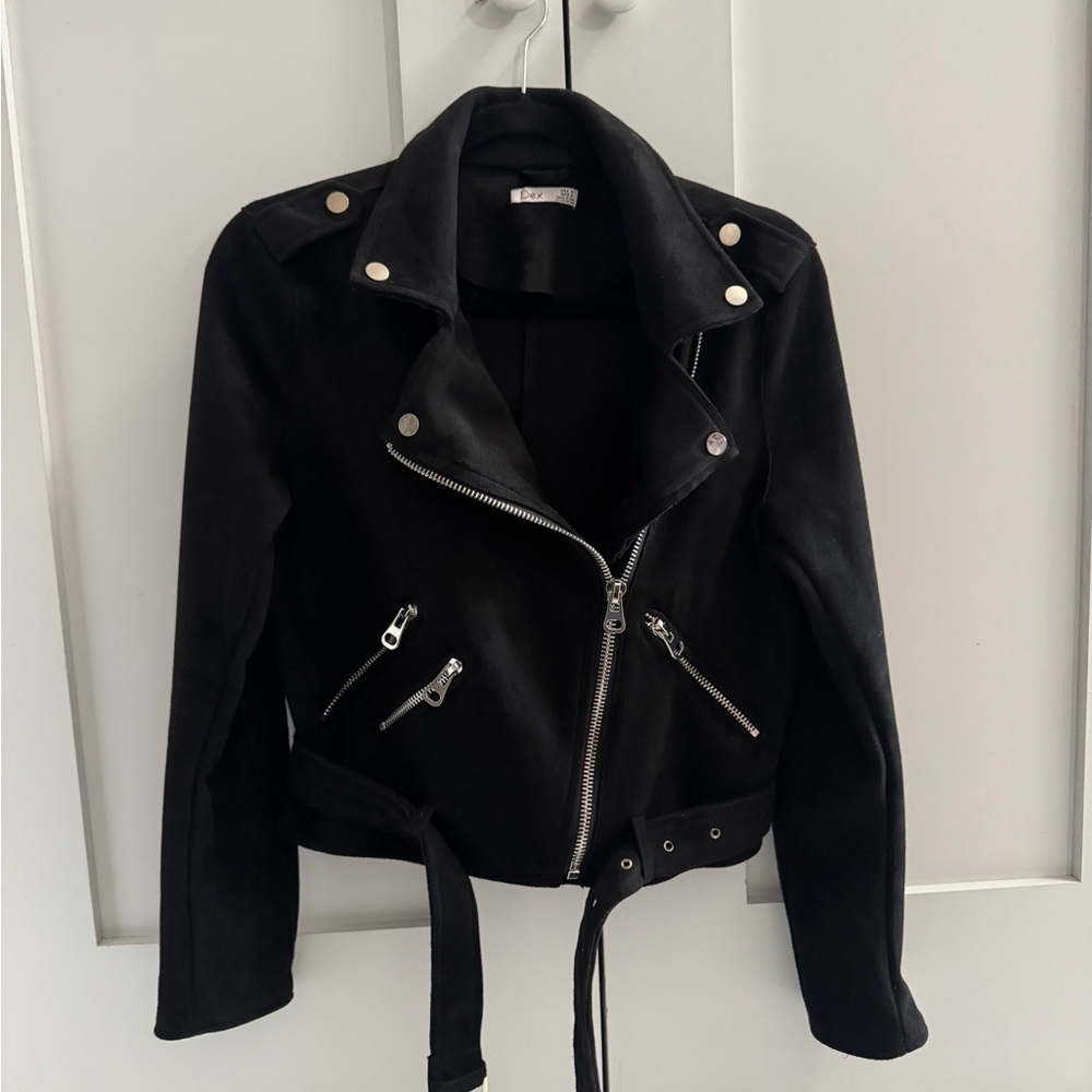 Black Women's Moto Jacket with Belt